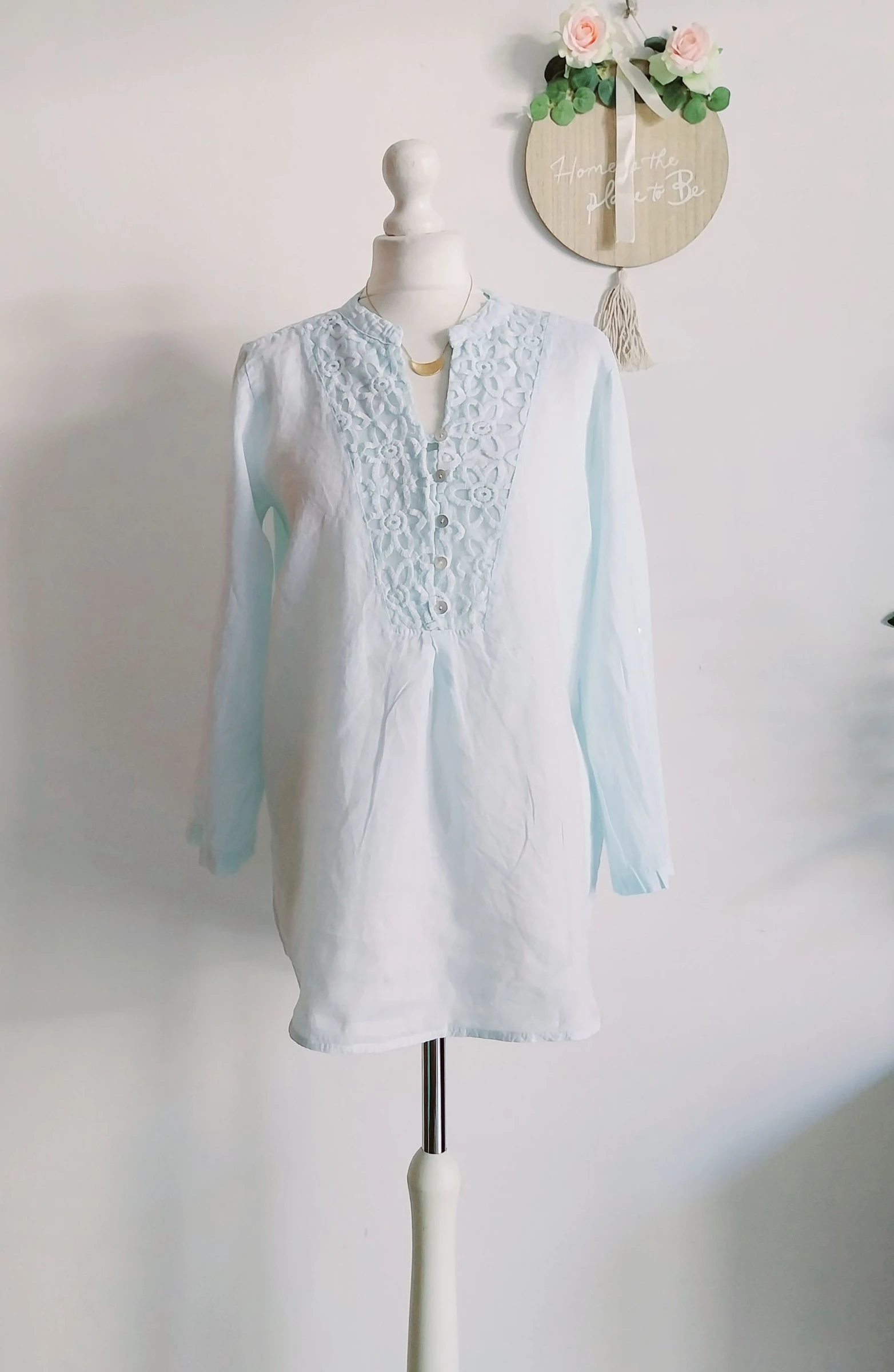 Sky blue linen slip dress 100% linen Berengelle embroidery finish Size 38 – photo 3